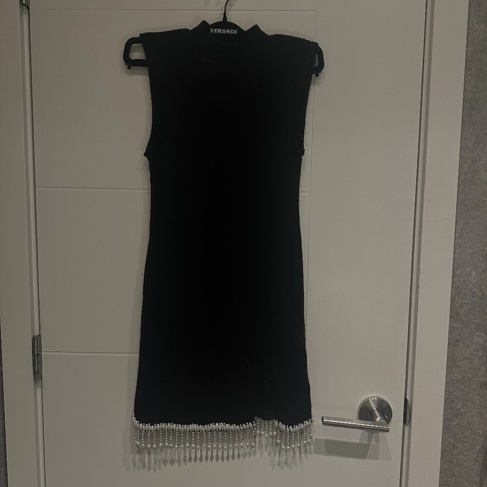 Zara Beaded Hem Black Mini Dress